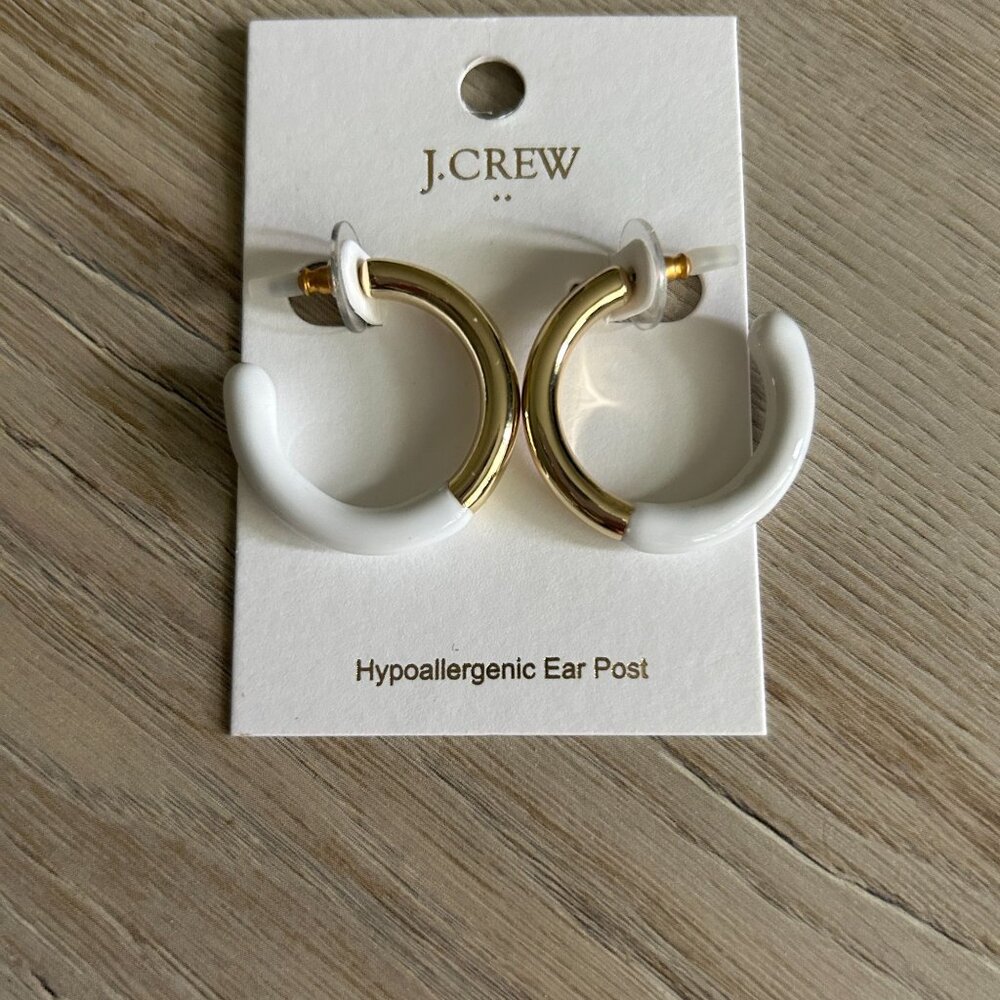 White Earrings Gold Hoops New